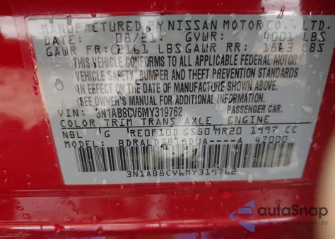 2021 Nissan Sentra Sv Xtronic Cvt z USA, uszkodzony, nr VIN 3N1AB8CV6MY319762